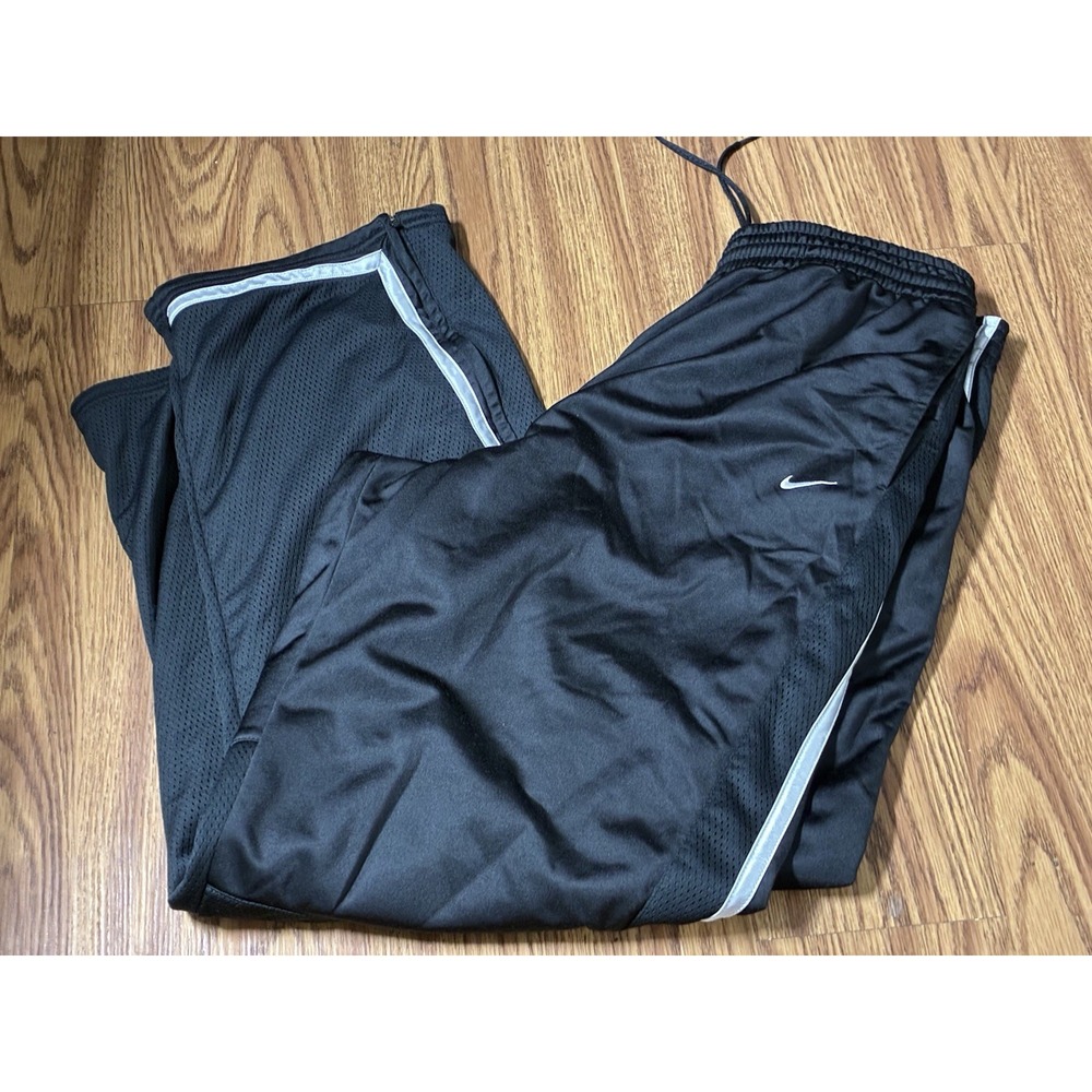 #M122 Men Nike XL Y2K Baggy Basketball Sweatpants Black Zip Bottoms 32" Inseam
